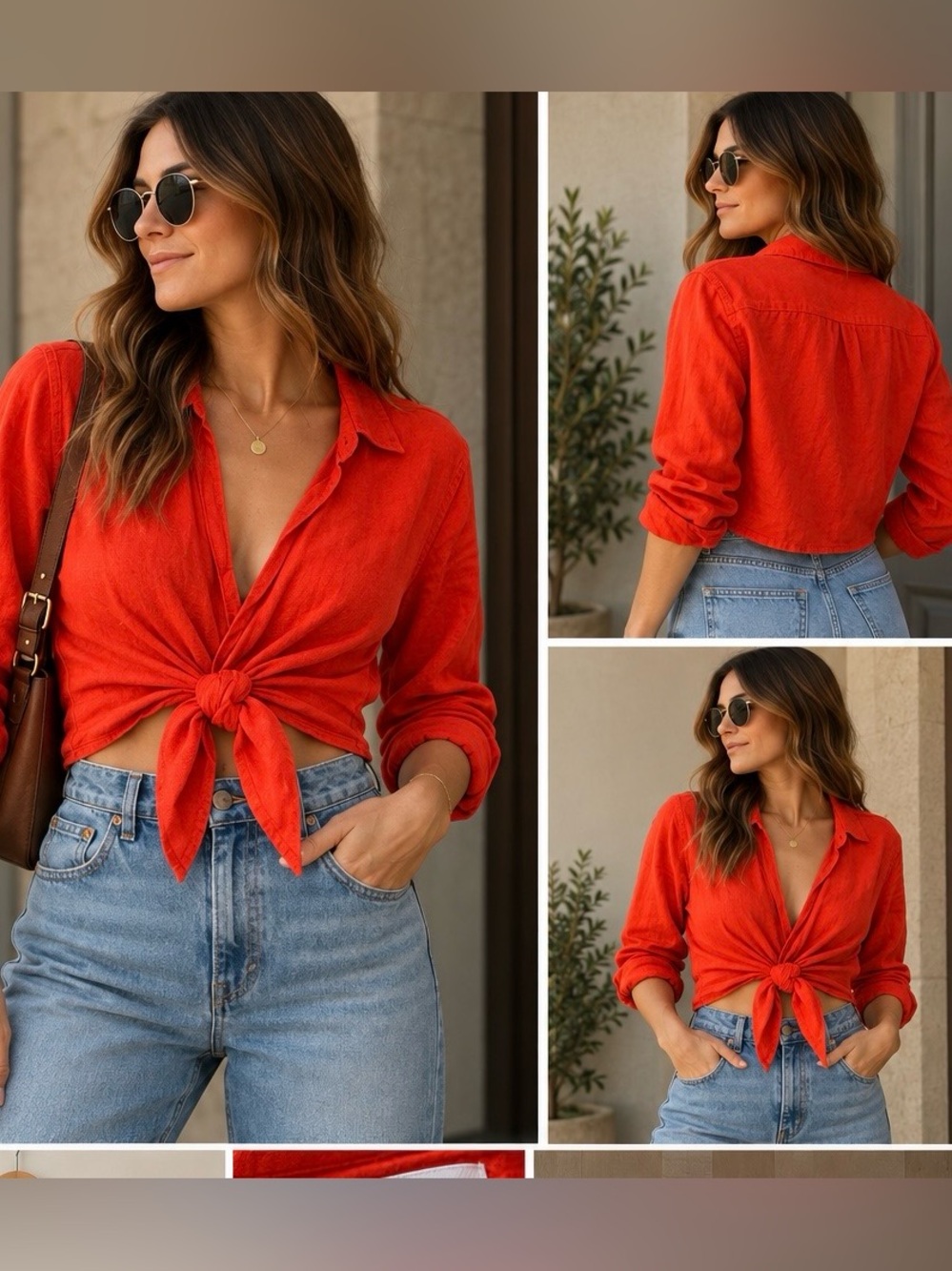 Babaton by Aritzia  Orange Tie-Front Long Sleeve Top